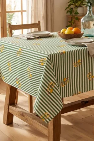 Nappe rayée 'Dolce Vita' imprimée vert Expédition Rapide